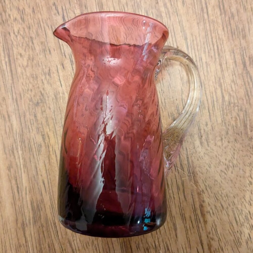 Pristine Vintage Pilgrim Cranberry Colored Glass Pitcher